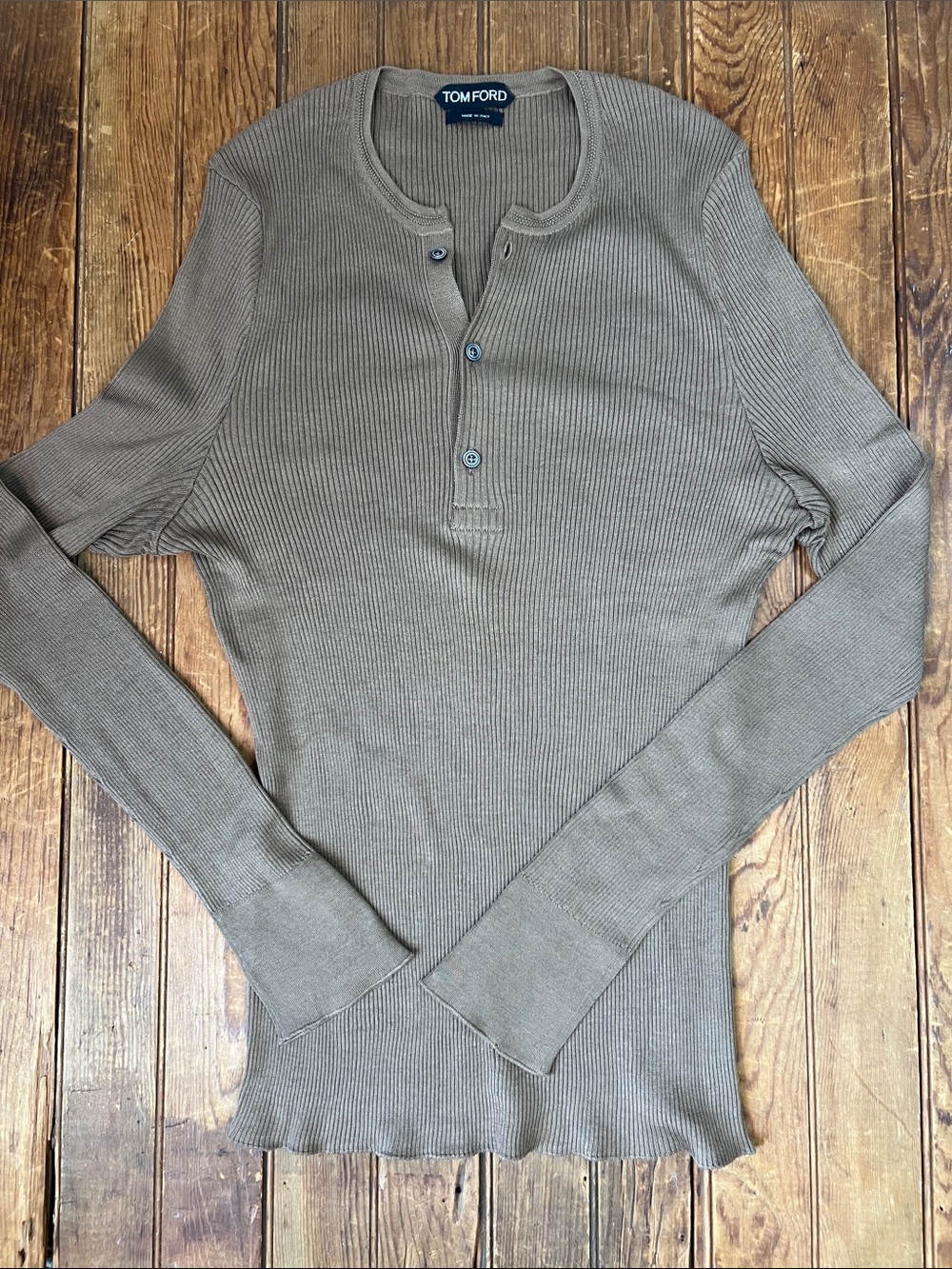 Mens Tom Ford Silk Ribbed Henley Long-Sleeve Sweater Light Brown Tan
